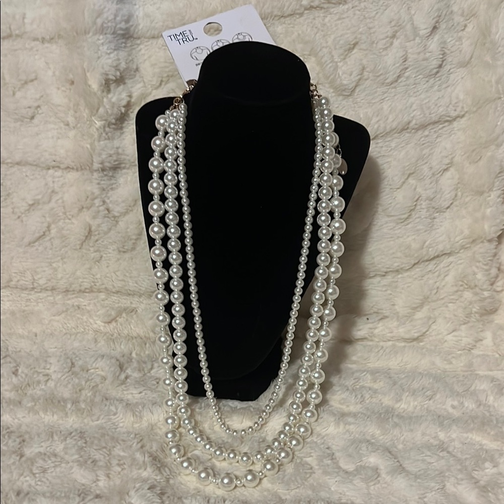 Time Tru Women’s 26" Interchangable Triple Faux Pearl Necklace with Extender